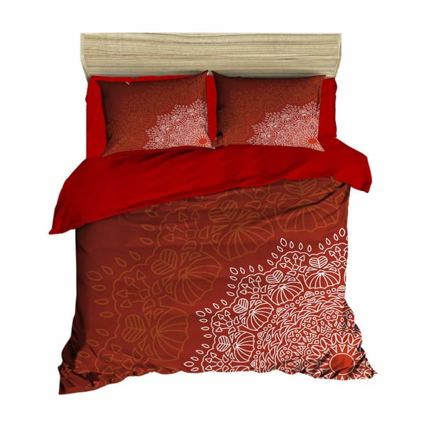 Dvigulės lovos patalynės ir paklodžių komplektas Raudona mandala Dešinė, 200 x 220 cm