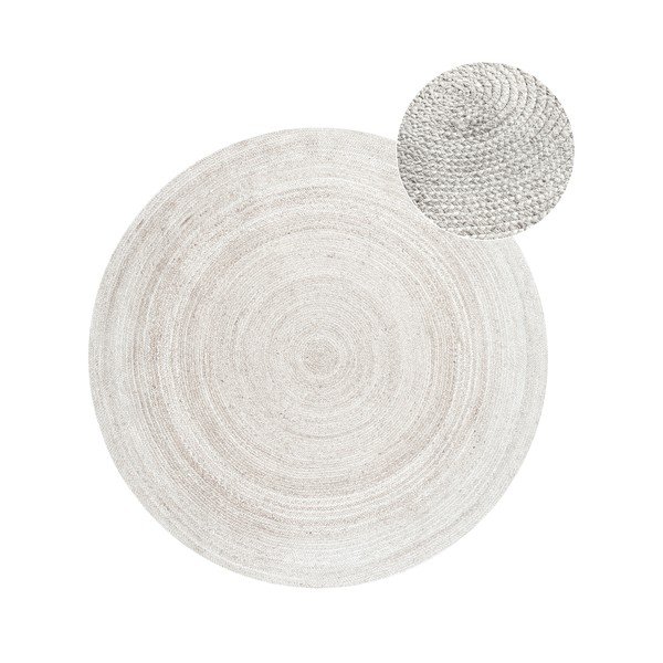Apverčiamas/rankų darbo baltos spalvos iš džiuto apvalios formos kilimas ø 140 cm Braided – Hanse Home