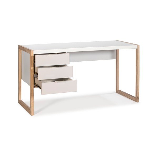 Baltas rašomasis stalas su pušies medienos kojomis Marckeric Frank-image-4