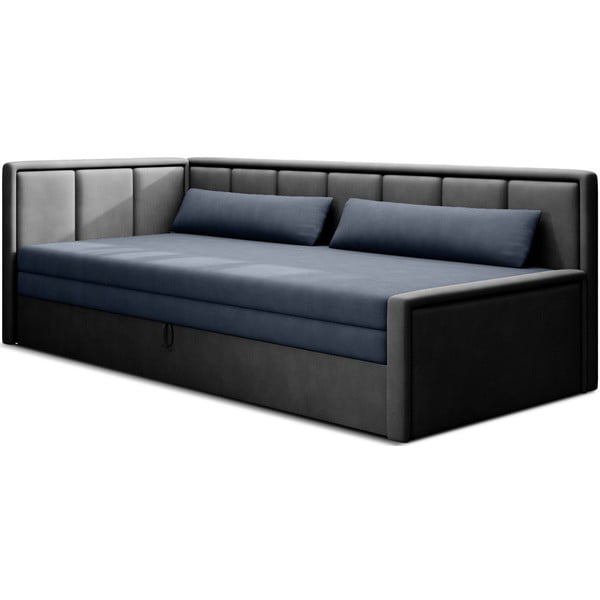 Mėlynos spalvos/pilkos spalvos iš šenilinio audinio sulankstoma/su sandėliavimo vieta sofa 214 cm Fulgeo – ELTAP