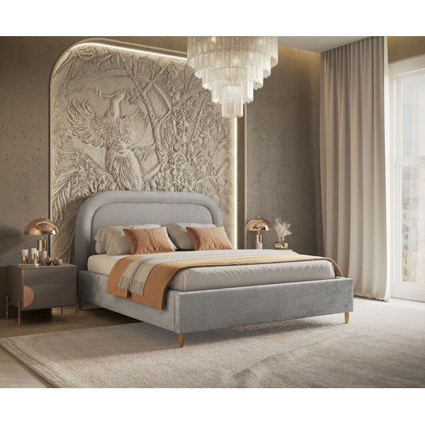 Dvigulė lova šviesiai pilkos spalvos audiniu dengta su sandėliavimo vieta su lovos grotelėmis 160x200 cm Mija – Maison de Rêve-image-1