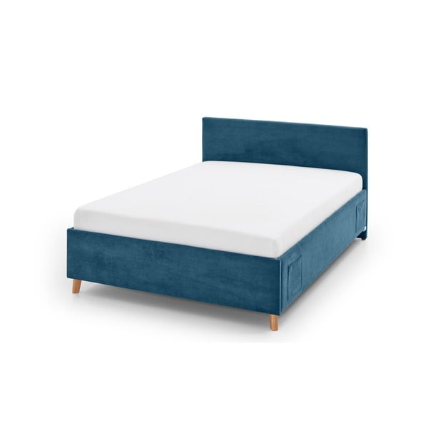 Mėlynos spalvos iš audinio vaikiška lova su sandėliavimo vieta su lovos grotelėmis 140x200 cm Cool – Meise Möbel