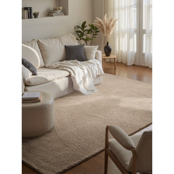 Rankų darbo smėlio spalvos iš vilnos kilimas 80x150 cm Eleni Light Beige – Hanse Home-image-1