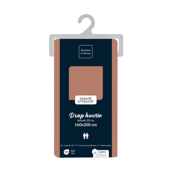 Rausvos spalvos iš medvilnės paklodė su guma 160x200 cm Lina – douceur d'intérieur-image-2