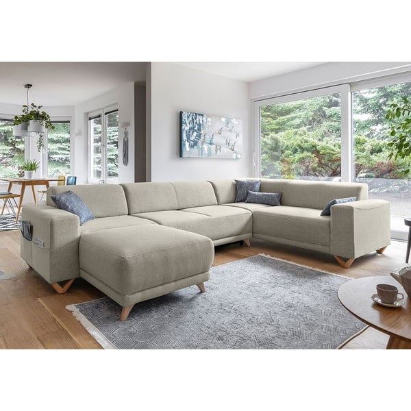 Smėlio spalvos sulankstoma/su sandėliavimo vieta kampinė sofa (su dešiniuoju kampu/„U“ formos) Classy Sophie – Miuform-image-3