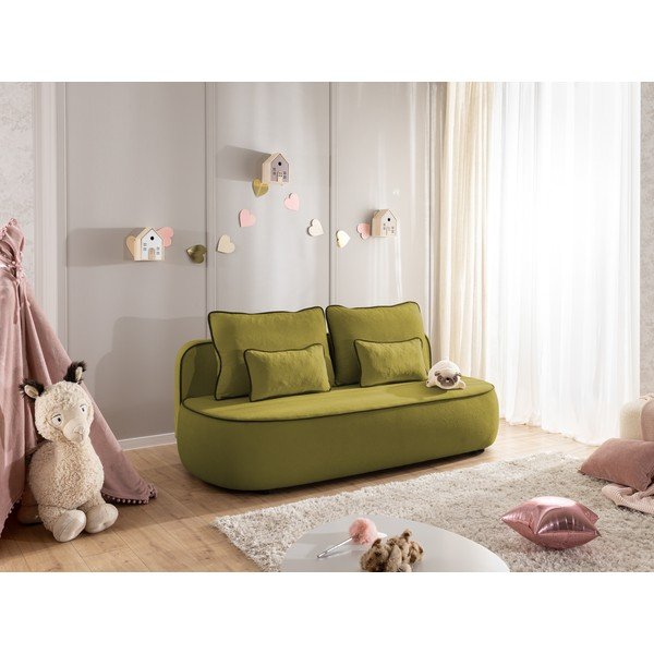 Žalios spalvos/tamsiai žalios spalvos sulankstoma/su sandėliavimo vieta vaikiška sofa iš velveto 210 cm Saga – Ropez-image-2