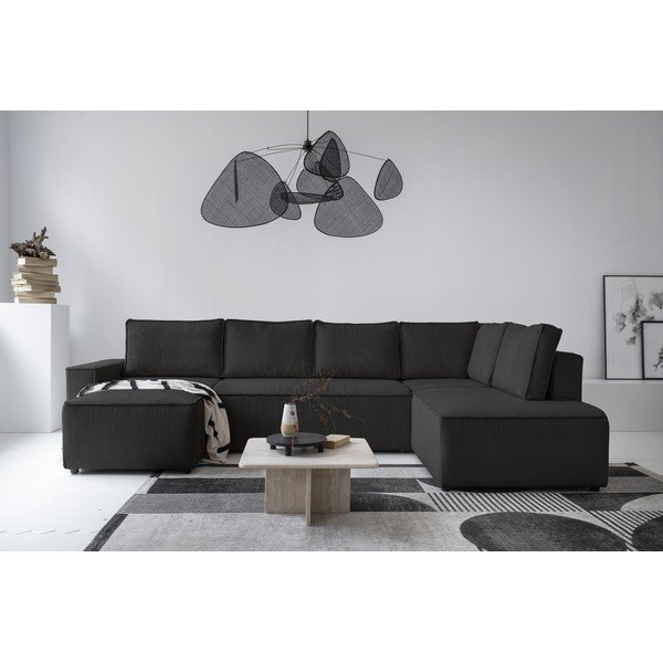 Iš kordinio velveto sulankstoma kampinė sofa antracito spalvos (su dešiniuoju kampu/„U“ formos) Brave Dave – Miuform-image-1