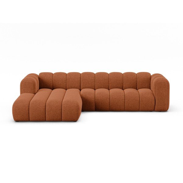 Raudonos plytų spalvos kampinė sofa iš šenilinio audinio (su kairiuoju kampu/su gultu) Lupine – Micadoni 