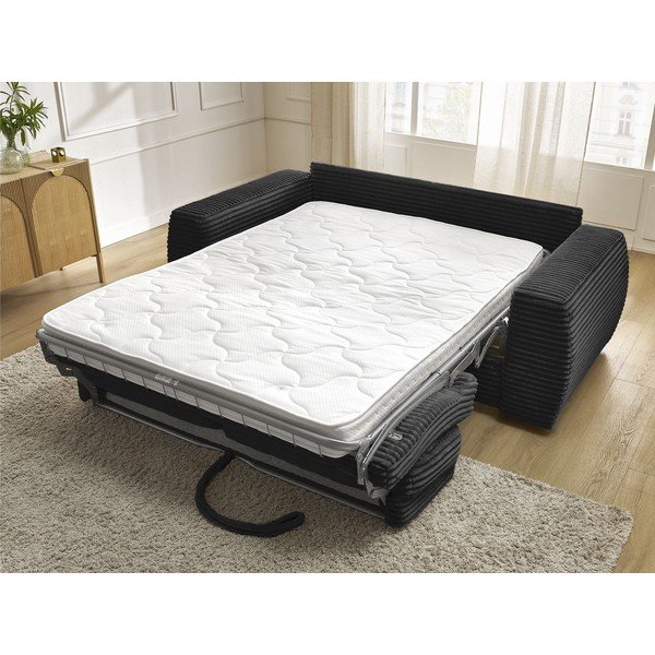 Juodos spalvos sofa miegojimui/sulankstoma iš kordinio velveto 240 cm Hugo – Bobochic Paris-image-1