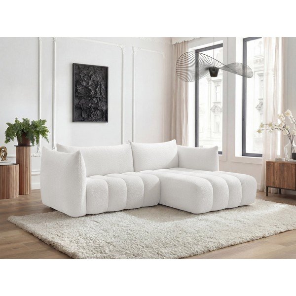 Baltos spalvos kampinė sofa iš boucle (su dešiniuoju kampu/su gultu) Azra – Bobochic Paris-image-1