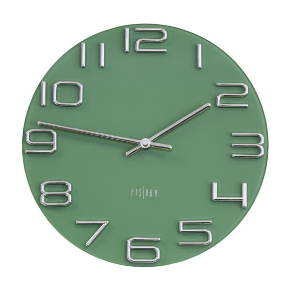Žalios spalvos sieninis laikrodis "Fisura Dial", ⌀ 30 cm
