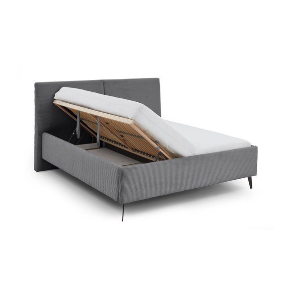 Pilkos spalvos dvigulė lova audiniu dengta su sandėliavimo vieta su lovos grotelėmis 180x200 cm Lando – Meise Möbel-image-3