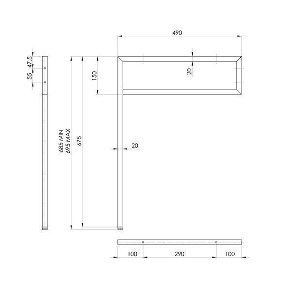 Iš plieno stalviršio atrama juodos spalvos 49x2 cm – Sapho-image-3