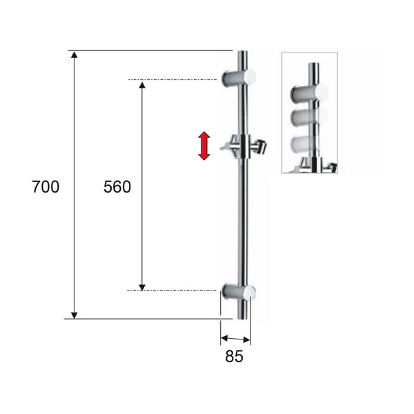 Sieninis iš žalvario dušo užuolaidų karnizas baltos spalvos stumdomas laikiklis 70 cm – Sapho-image-3