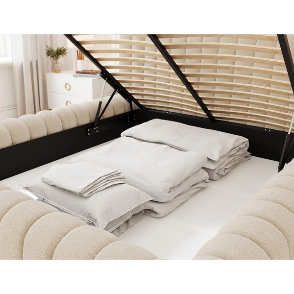 Smėlio spalvos dvigulė lova dengta audiniu su sandėliavimo vieta su lovos grotelėmis 180x200 cm Carilla – ELTAP-image-4