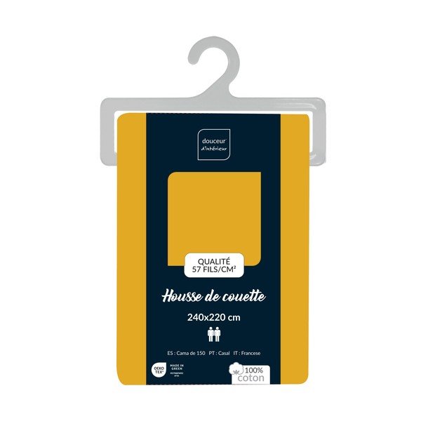 Geltonos spalvos iš medvilnės dvigulis/itin ilgas antklodės užvalkalas 240x220 cm Lina – douceur d'intérieur-image-2