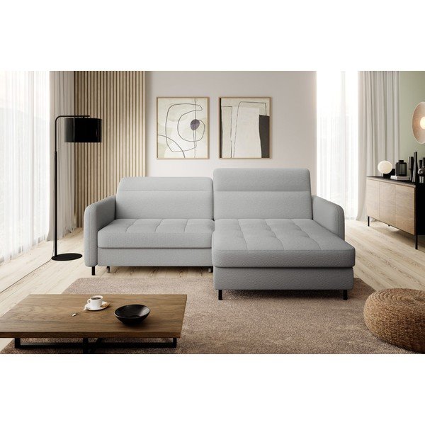 Pilkos spalvos iš boucle sulankstoma/su sandėliavimo vieta kampinė sofa (su dešiniuoju kampu/su gultu) Gomsi – ELTAP-image-1