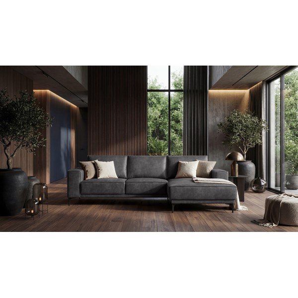 Iš dirbtinės odos kampinė sofa antracito spalvos (su dešiniuoju kampu) Copenhagen – Scandic-image-1