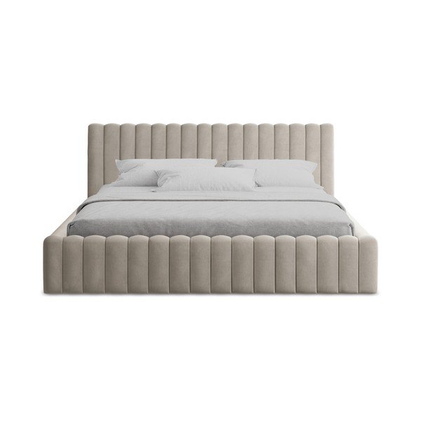 Taupe spalvos dvigulė lova audiniu dengta su sandėliavimo vieta su lovos grotelėmis 140x200 cm Lemi – Makamii-image-4