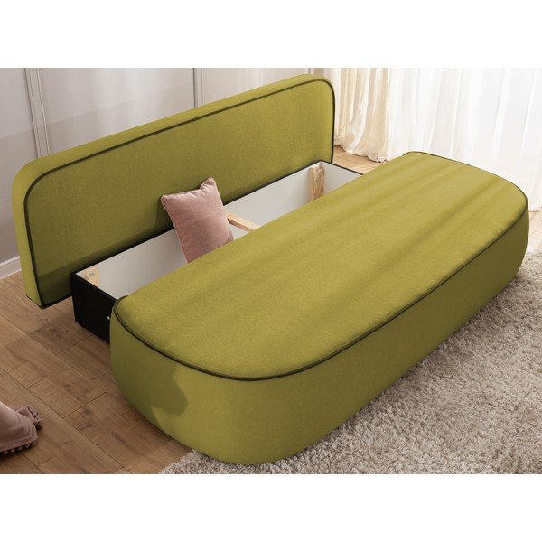 Žalios spalvos/tamsiai žalios spalvos sulankstoma/su sandėliavimo vieta vaikiška sofa iš velveto 210 cm Saga – Ropez-image-4