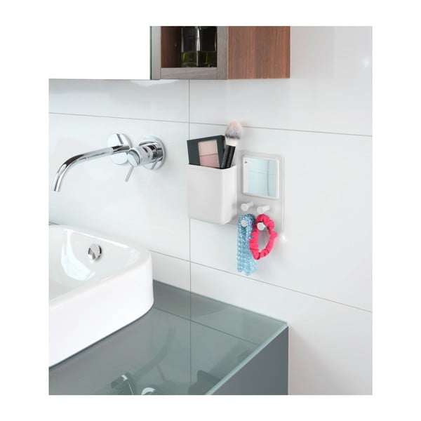 Baltas silikoninis sieninis dėklas su kabliukais ir veidrodėliu Wenko Ampio-image-4