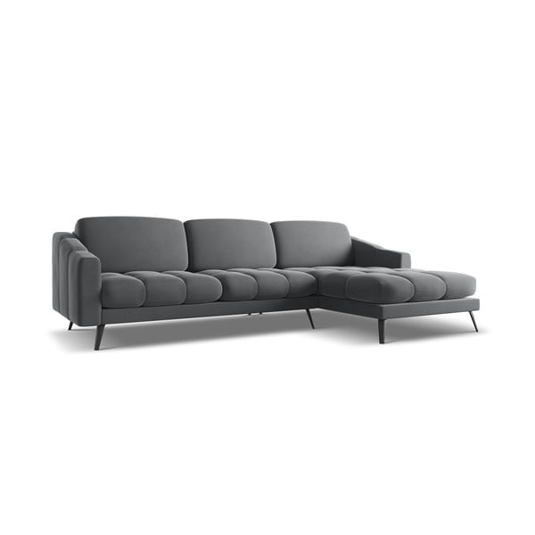 Pilkos spalvos iš velveto kampinė sofa (su dešiniuoju kampu) Nalu – Makamii-image-2