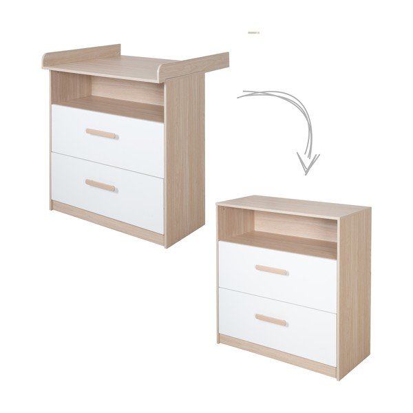 Su vystymo stalu vaikiška šoninė spintelė baltos spalvos/natūralios spalvos iš ąžuolo 88x98x75 cm Cabane – Roba-image-2