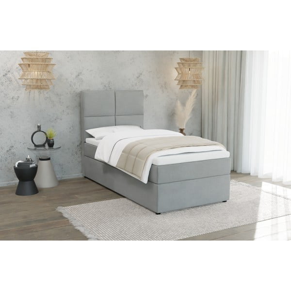 Viengulė lova šviesiai pilkos spalvos audiniu dengta su sandėliavimo vieta su lovos grotelėmis 100x200 cm Lena – Ropez-image-1