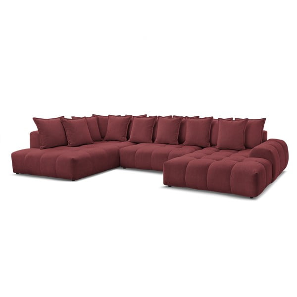 Bordo spalvos iš šenilinio audinio sulankstoma/su sandėliavimo vieta kampinė sofa (su kairiuoju kampu/„U“ formos) Everest – Bobochic Paris-image-3