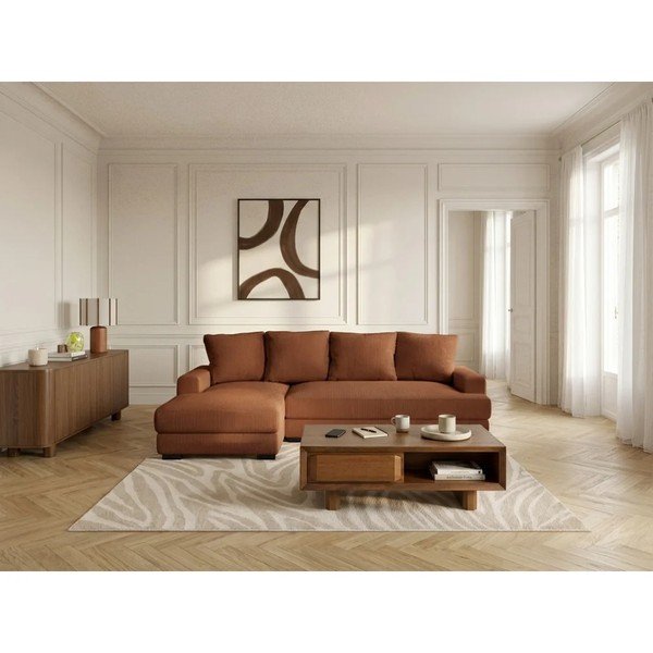 Oranžinės spalvos sulankstoma/su sandėliavimo vieta kampinė sofa iš kordinio velveto (su kairiuoju kampu/su gultu) Campi – Bobochic Paris-image-1