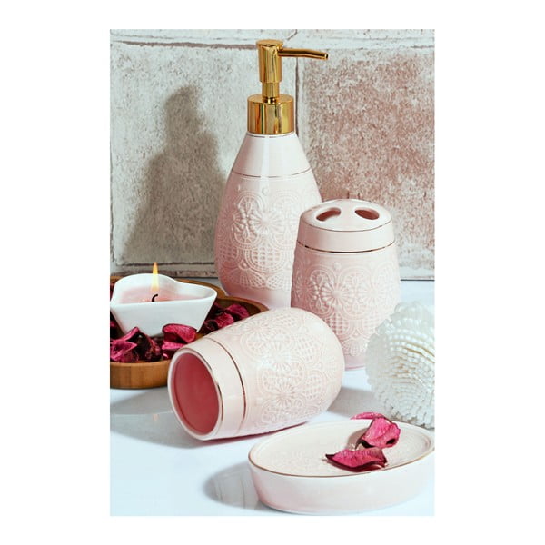 Rožinės keramikos vonios kambario reikmenų rinkinys Girly
