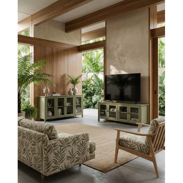 Žalios spalvos iš pušies masyvo TV spintelė 150x50x40 cm Alessandra – Marckeric-image-1