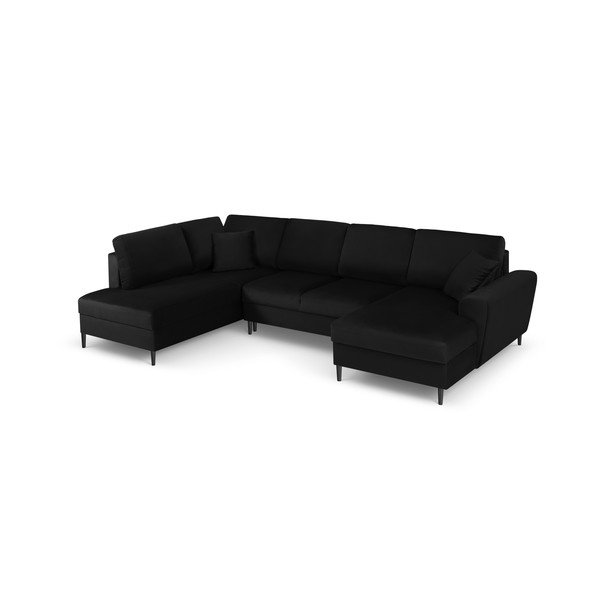 Juodos spalvos iš velveto sulankstoma/su sandėliavimo vieta kampinė sofa (su kairiuoju kampu/„U“ formos) Kyoto – Cosmopolitan Design-image-1