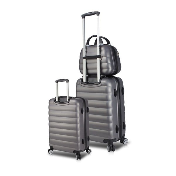 2 pilkų lagaminų ant ratukų su USB jungtimis ir rankinio bagažo dėklu rinkinys "My Valice RESSO Cab Med & MU