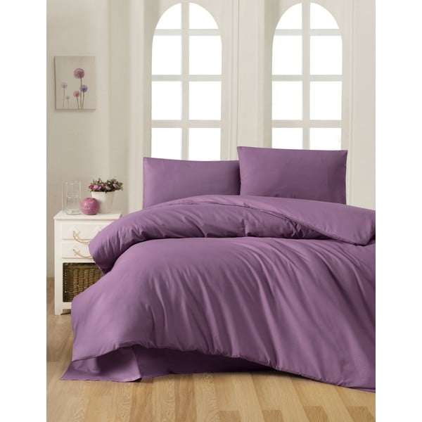 Iš medvilnės dvigulė/itin ilga patalynė violetinės spalvos su paklode/su lovatiese 200x220 cm – Mijolnir