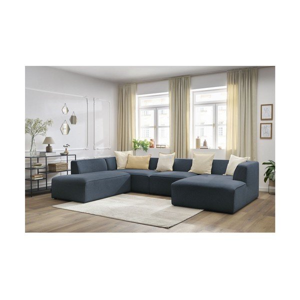 Tamsiai mėlynos spalvos modulinė kampinė sofa (su kairiuoju kampu/„U“ formos) Megeve – Bobochic Paris-image-4