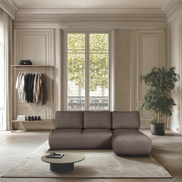 Rudos spalvos iš boucle kampinė sofa (su dešiniuoju kampu/su gultu) Mirel – Rodier-image-1