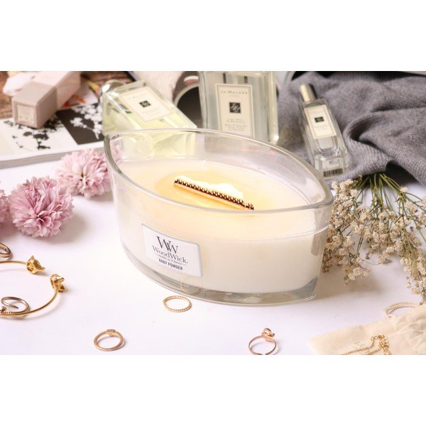 Vanilės, medaus ir rožių kvapo žvakė WoodWick Baby Powder, degimo trukmė 30 val.-image-1