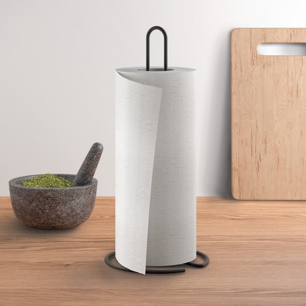Matinės juodos spalvos iš plieno popierinio rankšluosčio stovas ø 14 cm Lava – Metaltex-image-1
