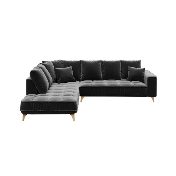 Tamsiai pilka aksominė kampinė sofa Devichy Chloe, kairysis kampas, 288 cm-image-2