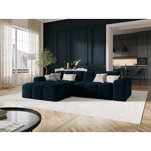 Tamsiai mėlyna aksominė kampinė sofa (kairysis kampas) Kendal - Micadoni Home-image-1