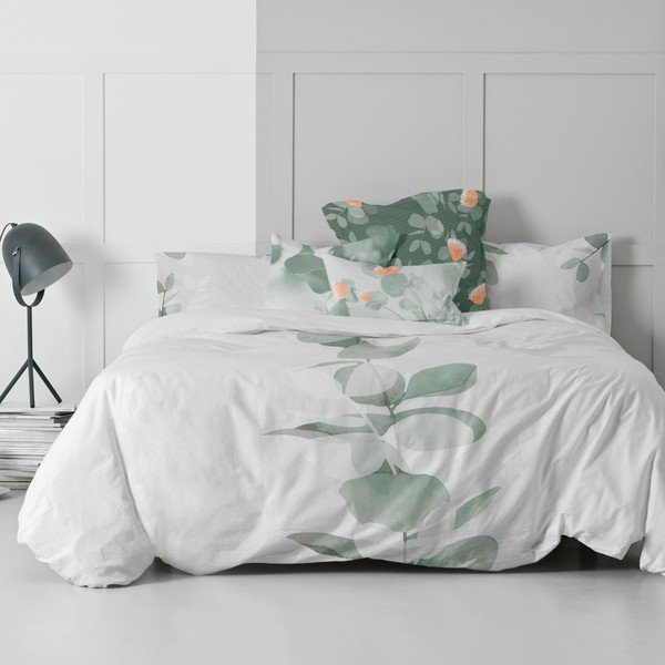 Viengulis antklodės užvalkalas iš medvilnės baltos spalvos/žalios spalvos 140x200 cm Corymbia – Blanc-image-3
