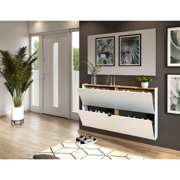 Baltos spalvos atlenkiama/pakabinama spintelė batams iš ąžuolo 140x83x18 cm Ameca – Germania-image-1