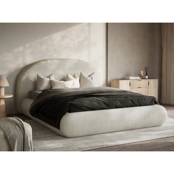 Kreminės spalvos dvigulė lova audiniu dengta su sandėliavimo vieta su lovos grotelėmis 140x200 cm Maumere – Maison de Rêve-image-1