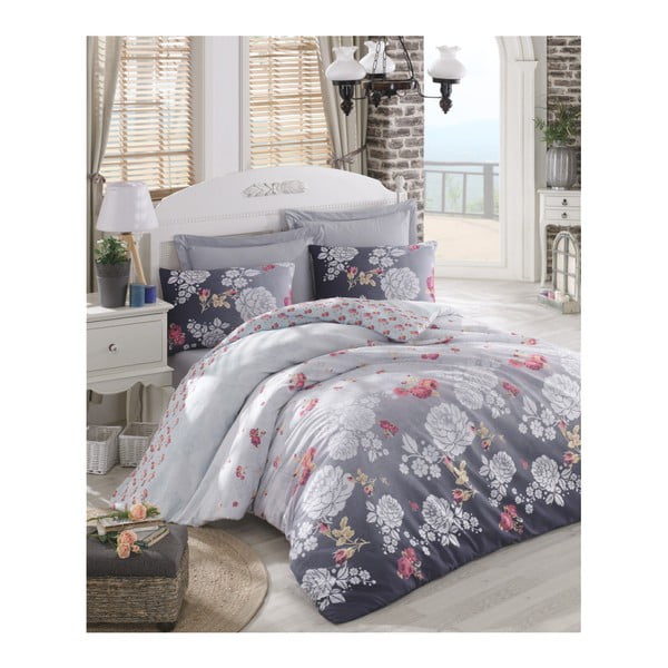 Medvilninės patalynės komplektas su paklode dvivietei lovai Elsa, 200 x 220 cm