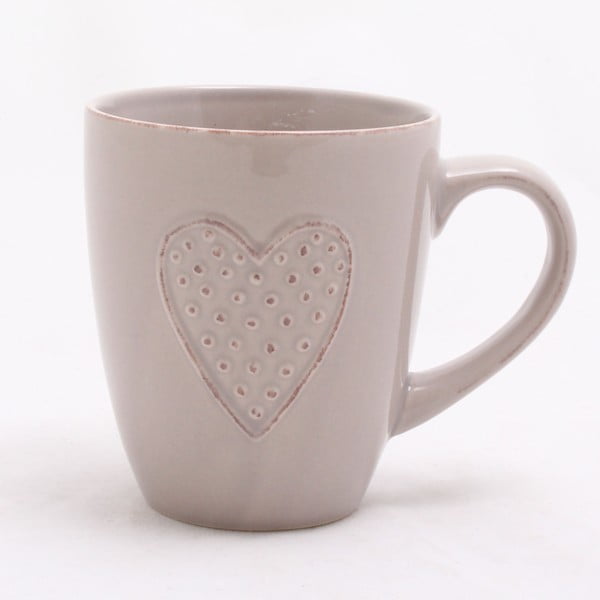 Smėlio spalvos rankomis dekoruotas keraminis puodelis Dakls Heart, 300 ml