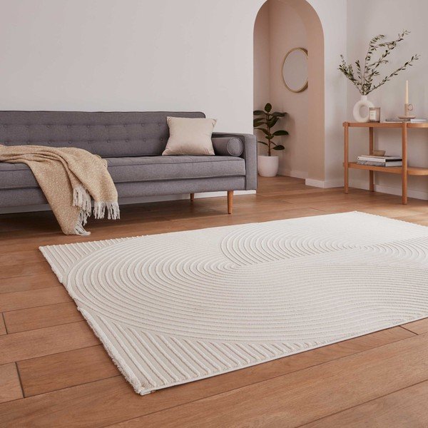 Skalbiamas iš perdirbto pluošto kilimas kreminės spalvos 120x170 cm Flores – Think Rugs-image-2