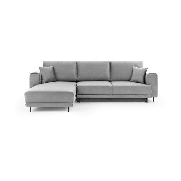 Šviesiai pilkos spalvos iš velveto sulankstoma/su sandėliavimo vieta kampinė sofa (su kairiuoju kampu/su gultu) Dalia – ELTAP