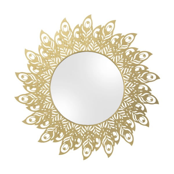 Sieninis veidrodis su aukso spalvos rėmu PT LIVING Peacock Feathers, ø 60 cm