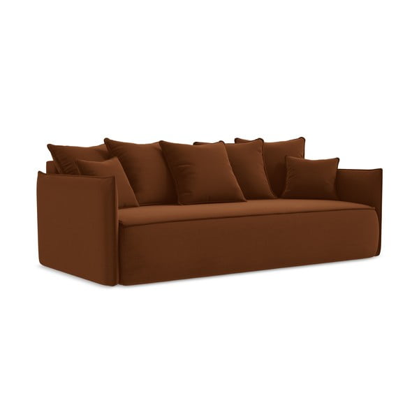 Terakotos spalvos iš velveto sulankstoma/su sandėliavimo vieta sofa 225 cm Hula – Makamii-image-1